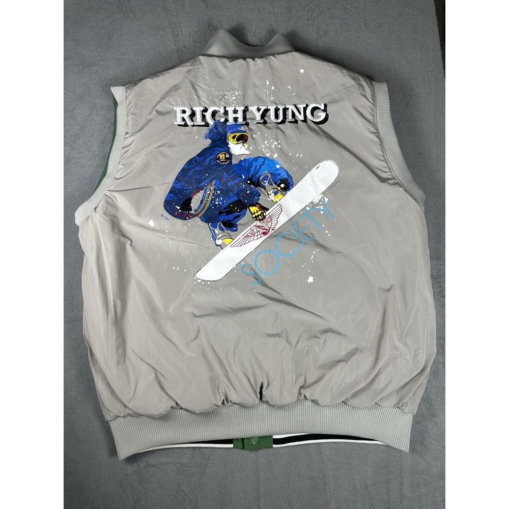Rich Yung Society Reversible Snowboarding Puffer Vest Men's 3XL Gray Green